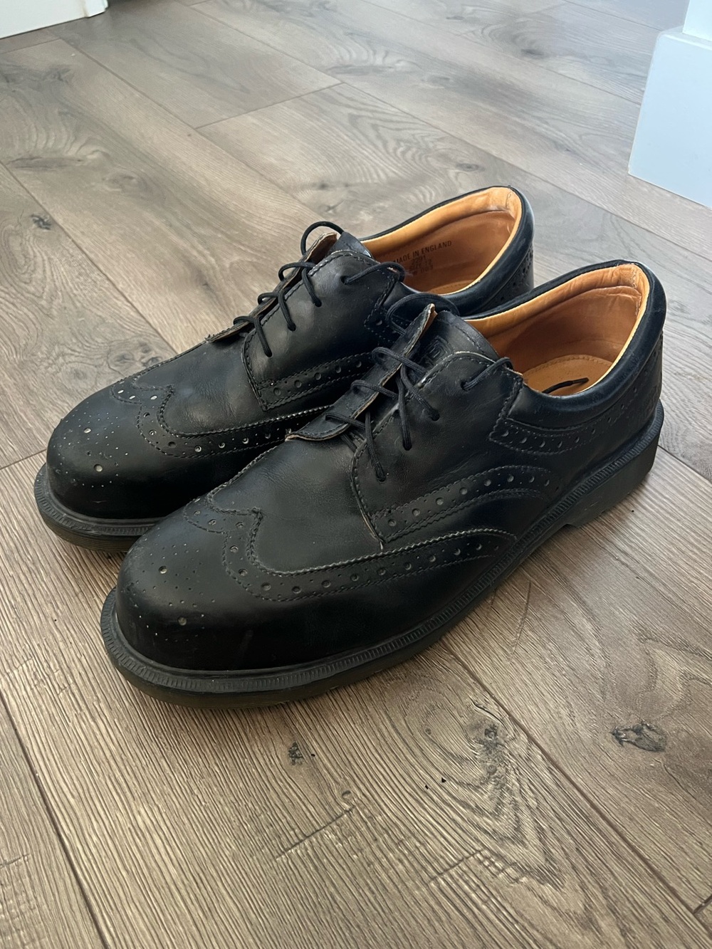 Dr Martens Vintage made in England Black Wingtip Steel-toe Dress Shoes